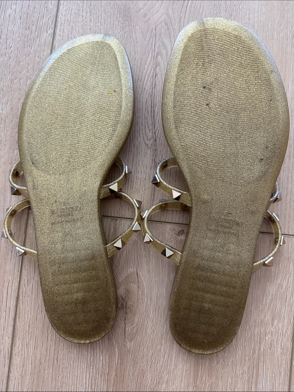 Valentino Metallic Gold Rockstud Strappy Toe-Loop Sandals